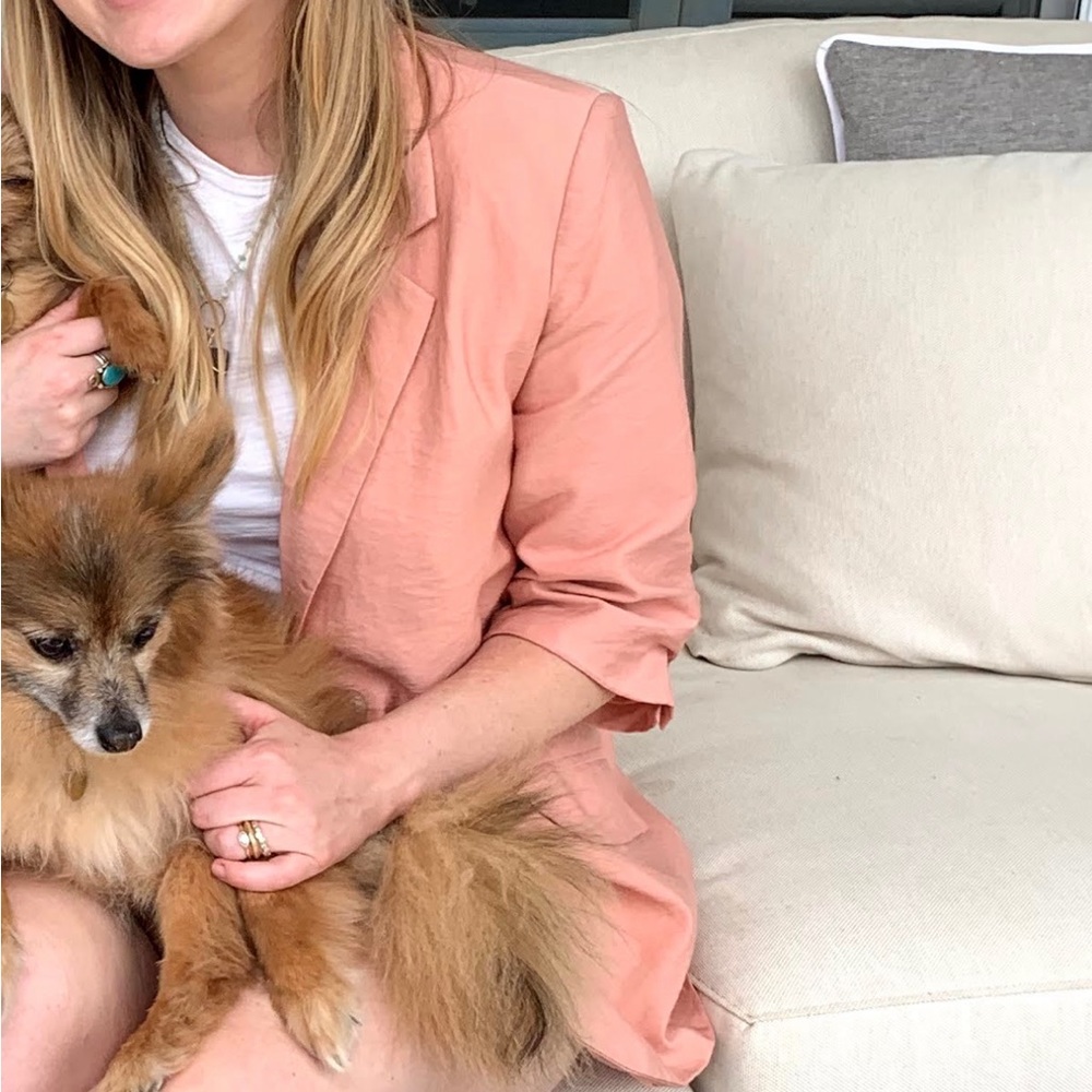 Three quarter length light coral blazer